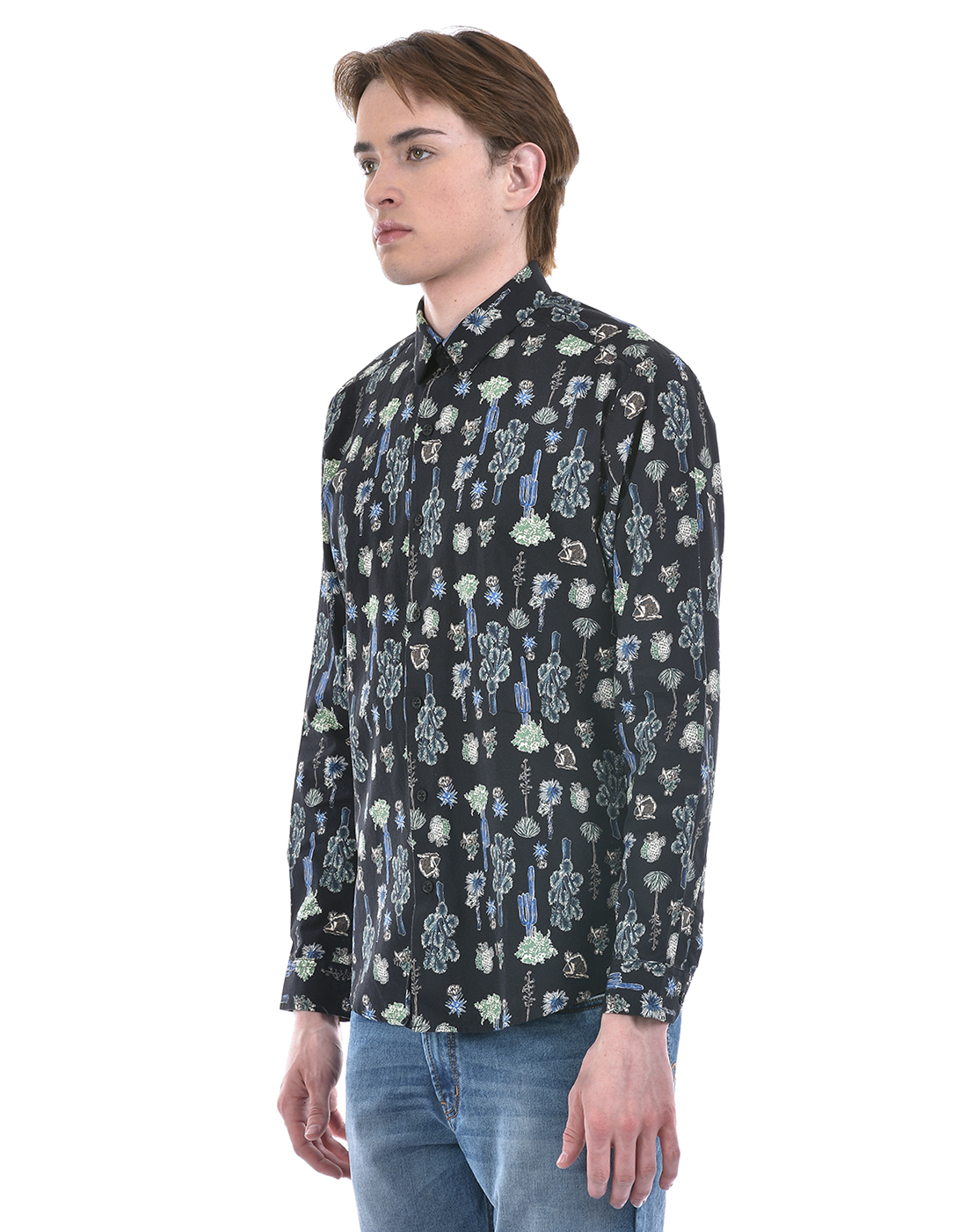 Numero Uno Men Floral Print Black Shirt